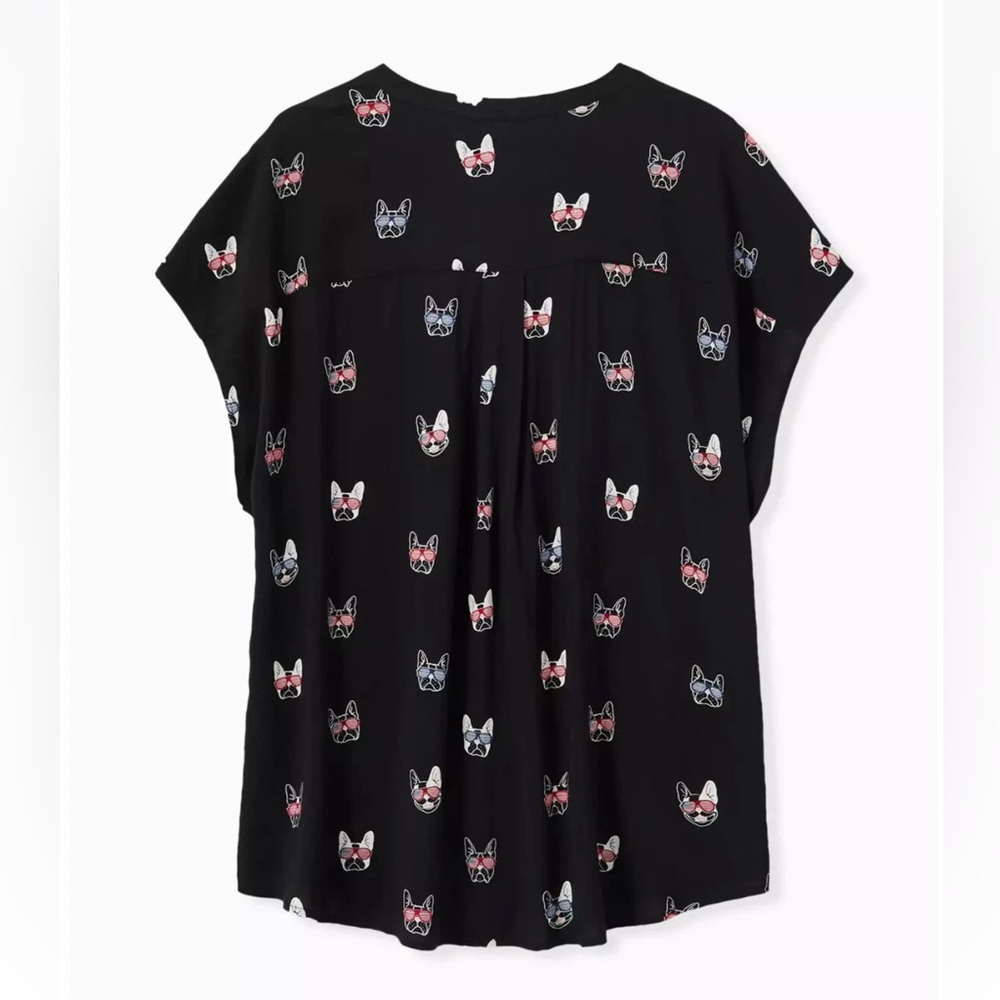Torrid Button Up Blouse Womens 4X French Bulldogs dog Print Black Short Sleeve